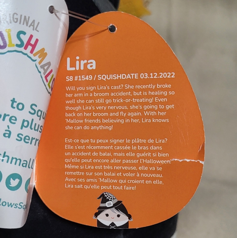 Squishmallows NWT 8in Lira The Witch 2022 Halloween Edition Plush Toy - Picture 3 of 4